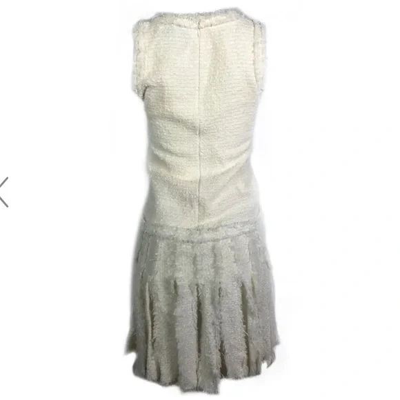 CHANEL White Tweed Fringe Sleeveless Dress Size 38